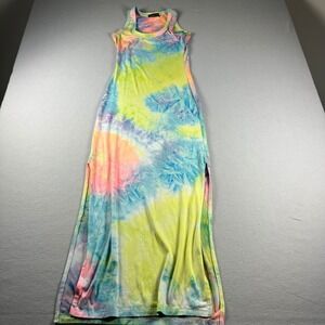 Absolutely It Womens Tie Dye Dress Sleeveless Tank Slit summer hippie Boho S